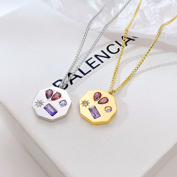 Casual Streetwear Geometric Stainless Steel Plating Inlay Zircon Pendant Necklace