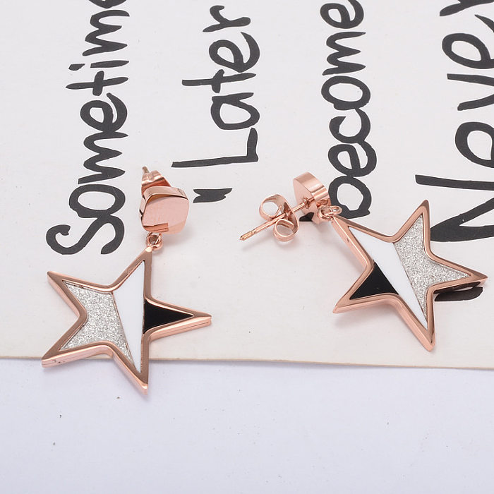 Personality Rose Gold Five-pointed Star Short Pendant Stainless Steel Earrings