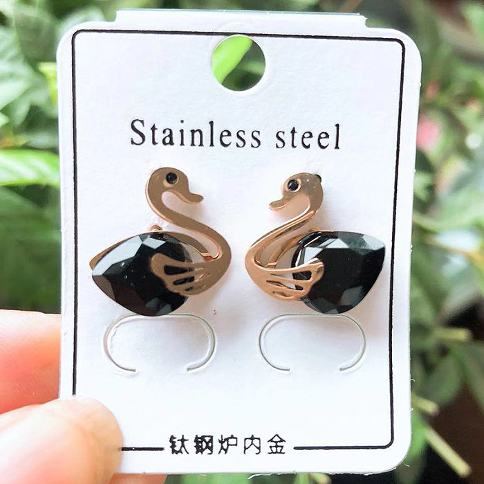 Fashion Duck Stainless Steel Inlay Zircon Ear Studs 1 Pair