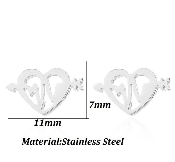 Clous d'oreilles ajourés en acier inoxydable, forme d'araignée en forme de cœur, Style Simple, 1 paire