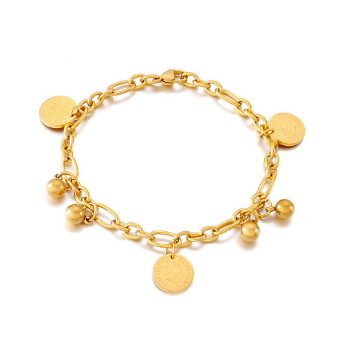 Mode Nähen Retro Ethnische Runde Karte Porträt Edelstahl Gold-farbe Perlen Armband
