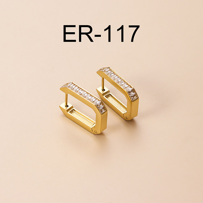 Vintage Style Cross Stainless Steel  Gold Plated Zircon Hoop Earrings 1 Pair
