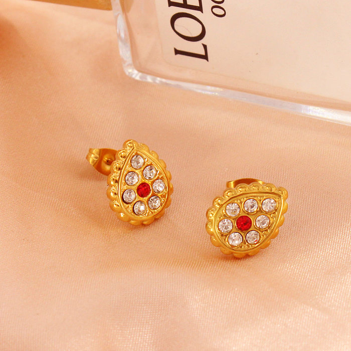 1 Pair Elegant Water Droplets Plating Inlay Stainless Steel  Artificial Diamond Ear Studs