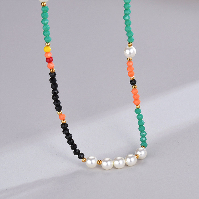 Casual Color Block Stainless Steel  18K Gold Plated Necklace In Bulk