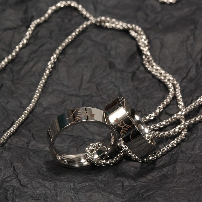 Herz Paar Ring Anhänger Pullover Edelstahl Perlenkette Halskette Großhandel