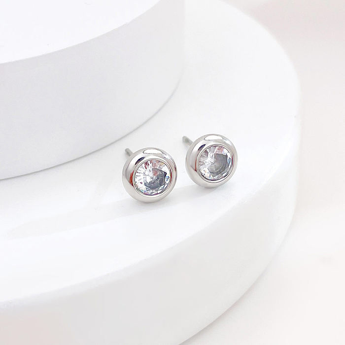1 Pair Simple Style Classic Style Geometric Plating Inlay Stainless Steel  Zircon Ear Studs