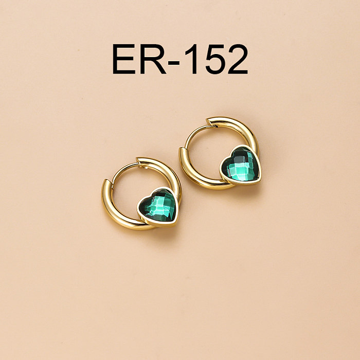 Vintage Style Heart Shape Stainless Steel  Gold Plated Zircon Hoop Earrings 1 Pair