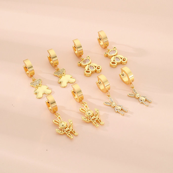 1 Pair Sweet Tree Fruit Plating Inlay Stainless Steel  Zircon 18K Gold Plated Drop Earrings