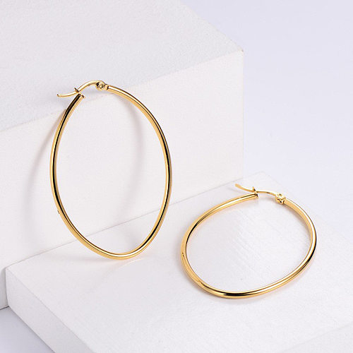 Fashion Round Stainless Steel  Plating Hoop Earrings 1 Pair