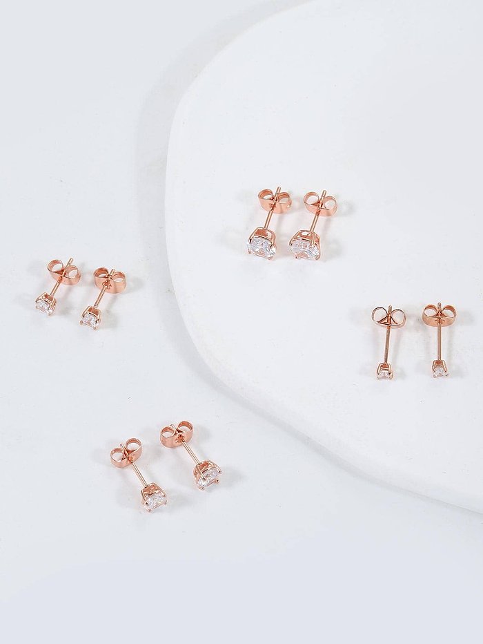 4 Pairs Basic Simple Style Geometric Plating Inlay Stainless Steel  Zircon 18K Gold Plated Rose Gold Plated Silver Plated Ear Studs