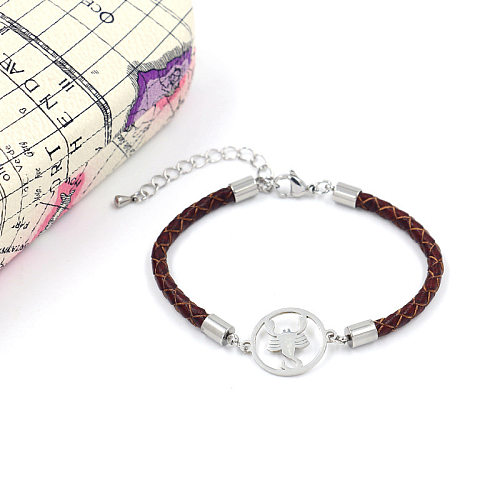 Fashion Constellation Stainless Steel Pu Leather Braid Bracelets 1 Piece