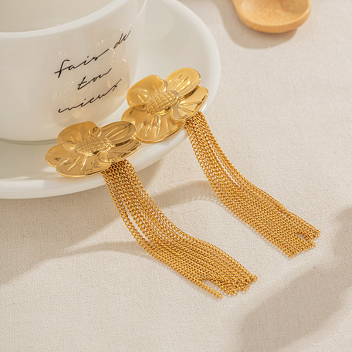 1 Pair Elegant Retro Tassel Flower Plating Stainless Steel  18K Gold Plated Drop Earrings