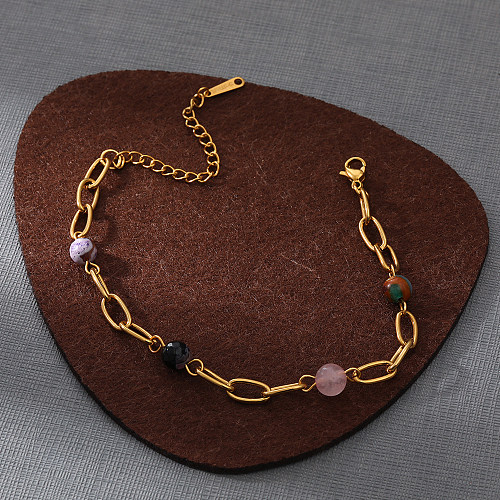 Moda redonda de aço inoxidável pedra natural pulseiras banhadas a ouro 1 peça