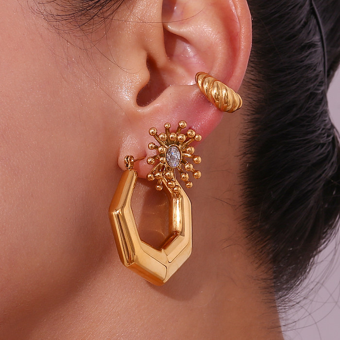 1 paire de boucles d'oreilles en acier inoxydable plaqué or 18 carats, Style Simple, classique, plaqué géométrique