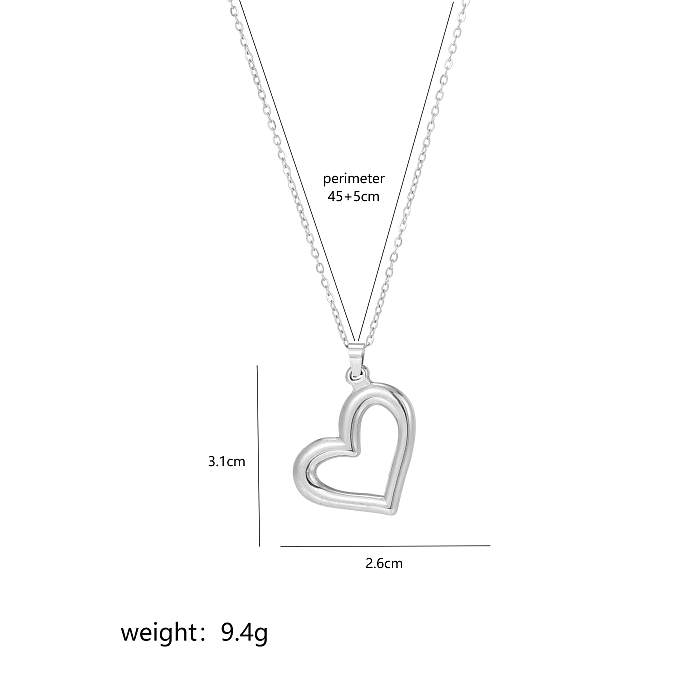 Collier pendentif plaqué or 18 carats, style simple, en forme de cœur, en acier inoxydable, placage poli