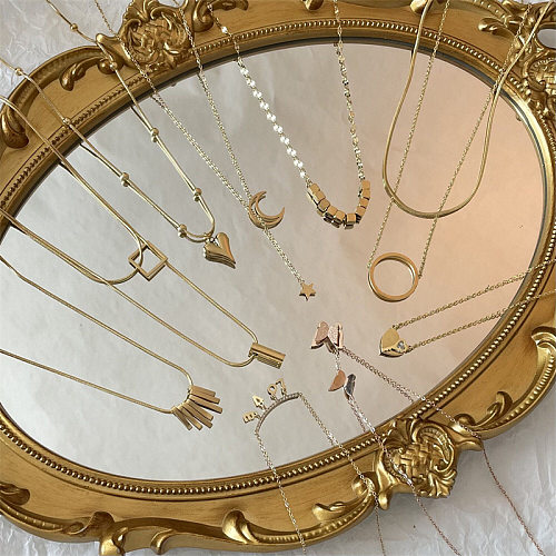Modische herzförmige Edelstahl-Anhänger-Halskette mit eingelegten Gold-Edelstahl-Halsketten, 1 Stück
