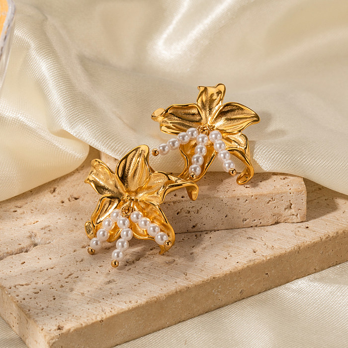 1 Paar Ohrringe aus Edelstahl mit Seesternbeschichtung im IG-Stil, 18 Karat vergoldet