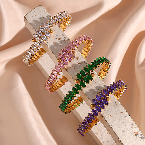 Bracelet tendance en acier inoxydable avec incrustation de zircone de couleur unie, 1 pièce
