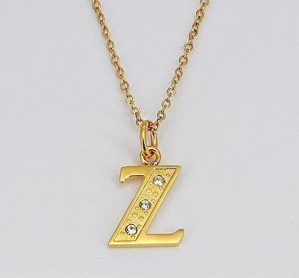 Einfache Halskette mit Buchstaben-Anhänger aus Edelstahl mit Intarsien und Strasssteinen