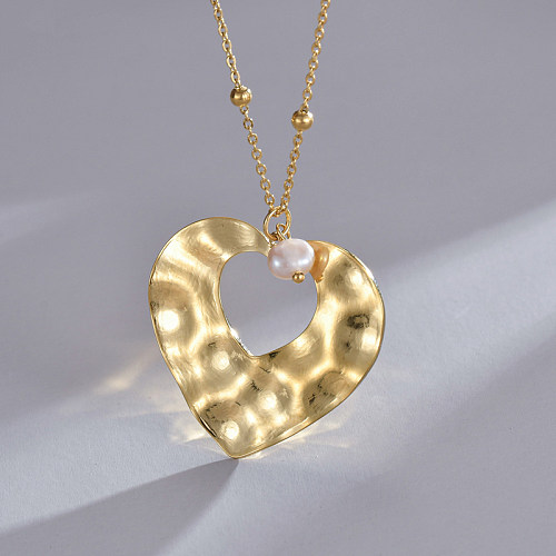 قلادة على شكل قلب من الفولاذ المقاوم للصدأ مطلية بالذهب عيار 14 قيراط بتصميم بسيط بكميات كبيرة