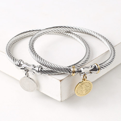 Ethnic Style Round Stainless Steel Charm Plating Bangle