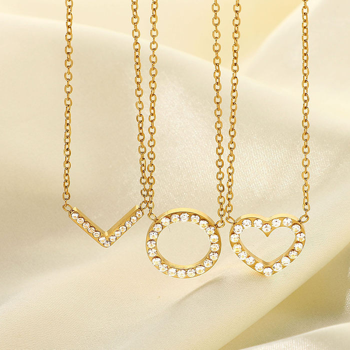 Hollow Geometric Disc Heart-shaped Necklace Jewelry Gold Stainless Steel  Necklace