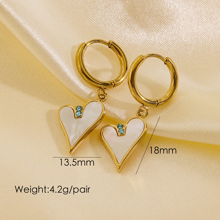 1 Pair IG Style Simple Style Star Oval Heart Shape Enamel Plating Inlay Stainless Steel  Natural Stone Shell Zircon 14K Gold Plated Drop Earrings