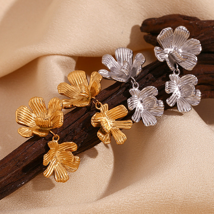 1 par básico estilo vintage estilo clássico flor chapeado aço inoxidável 18K brincos banhados a ouro