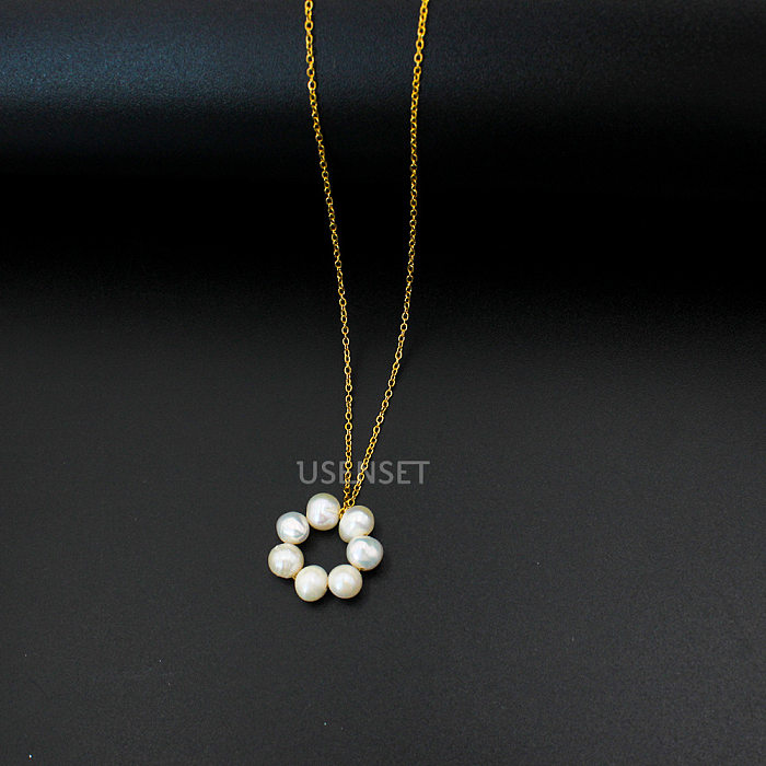 Elegant Heart Shape Stainless Steel  Gold Plated Pearl Pendant Necklace