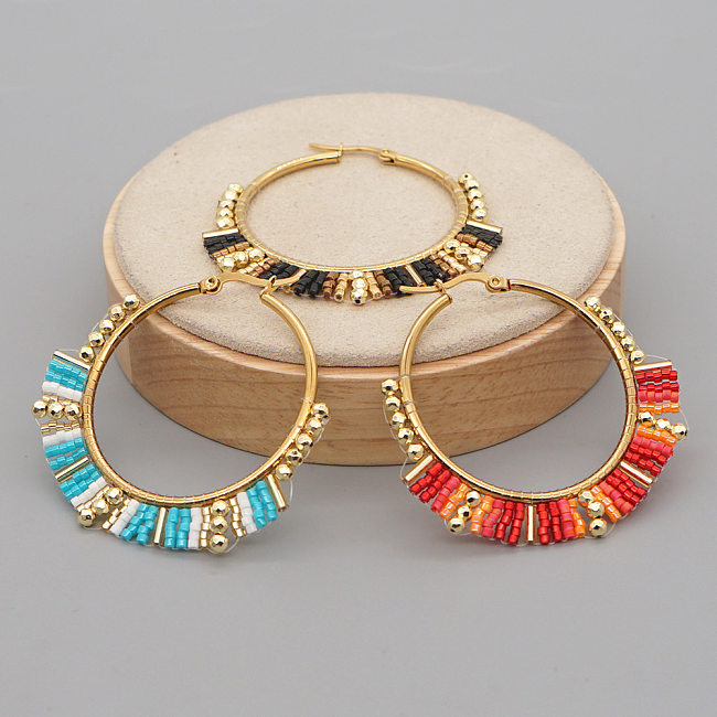 New MIYUKI Rice Beads Hand-woven Bohemian Rainbow Big Earrings