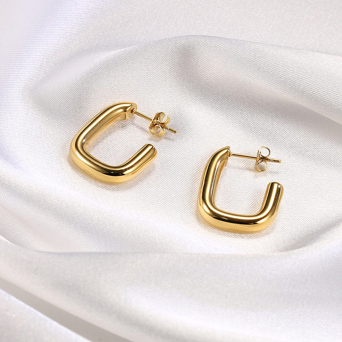 1 par casual estilo simples em forma de U polimento chapeamento de aço inoxidável banhado a ouro 18K brincos