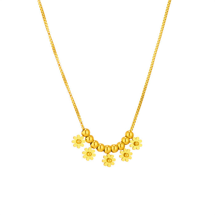 INS Style Casual Tree Butterfly Daisy Stainless Steel Plating 18K Gold Plated Pendant Necklace
