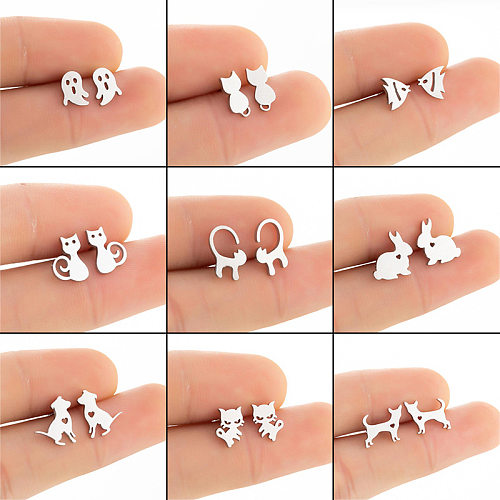 Simple Style Animal Stainless Steel  Plating Hollow Out Ear Studs 1 Pair