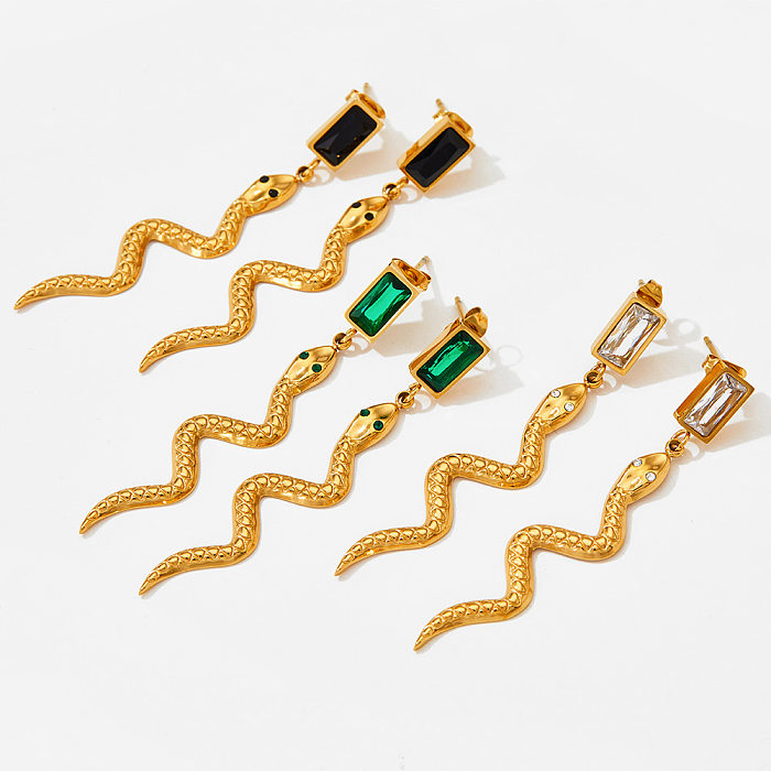 1 Paar schlichte Schlangen-Inlay-Ohrringe aus Edelstahl mit Zirkon