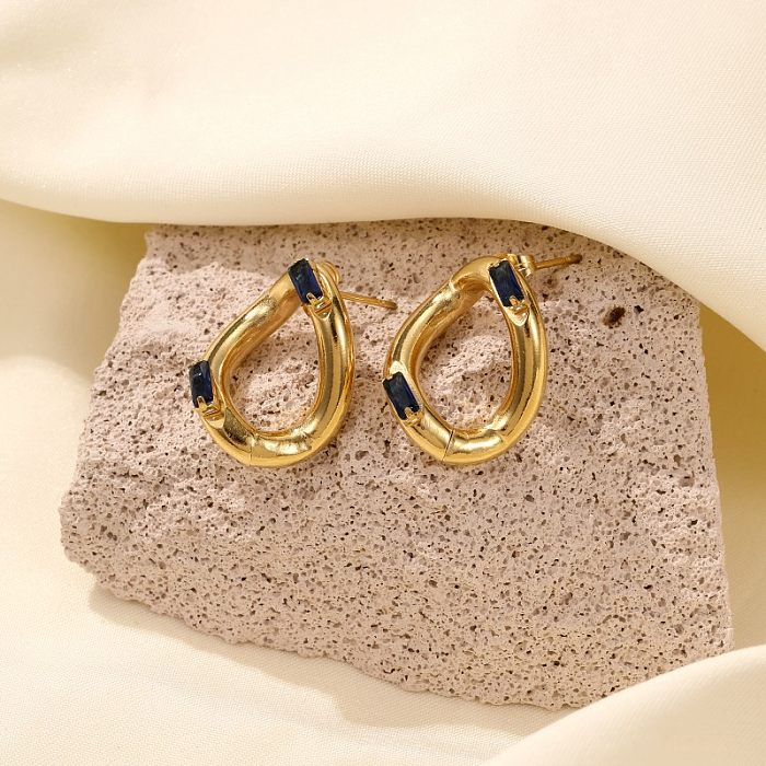 1 Pair Elegant Irregular Rectangle Plating Inlay Stainless Steel  Zircon Gold Plated Earrings