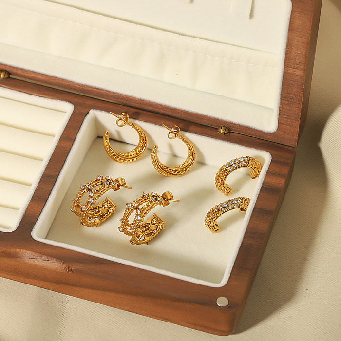 1 Pair Vintage Style Simple Style Solid Color Plating Inlay Stainless Steel  Zircon 18K Gold Plated Ear Studs