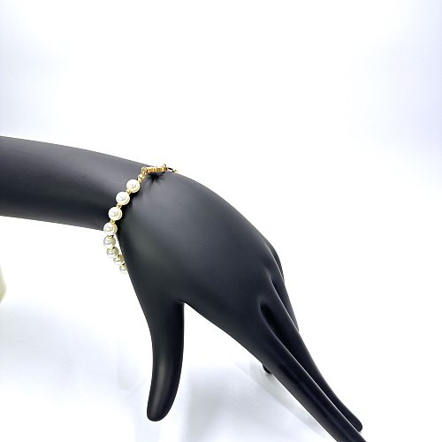 Cute Classic Style Flower Stainless Steel Imitation Pearl Bracelets In Bulk