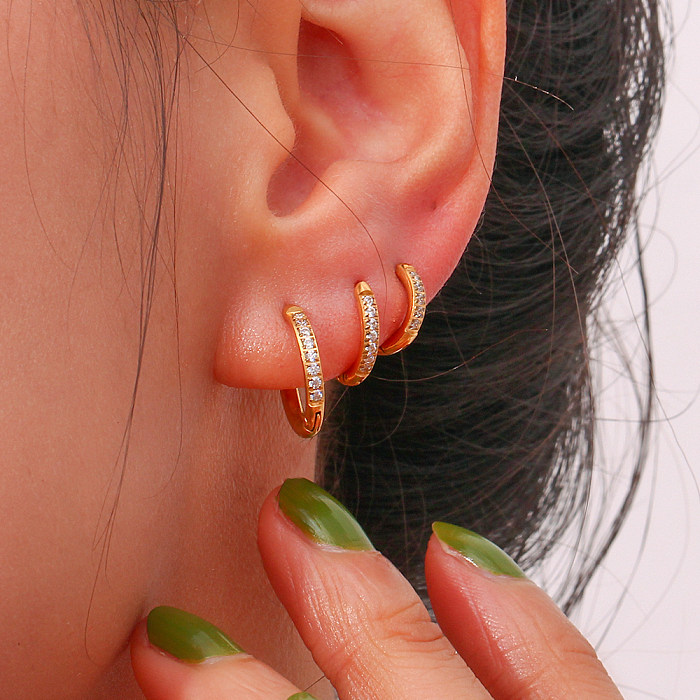 Boucles d'oreilles rondes en acier inoxydable plaqué Zircon, 1 paire