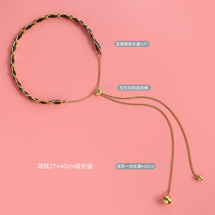 Collier simple à pampilles en chaîne et corde en cuir, nouveau