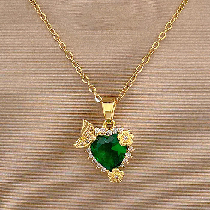 Collier pendentif en forme de cœur de Style classique, incrustation en laiton et acier inoxydable, pierres précieuses artificielles