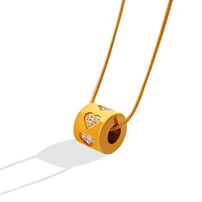 Fashion Summer Zircon Inlaid Hollow Cylindrical 18K Gold Plating Stainless Steel Necklace