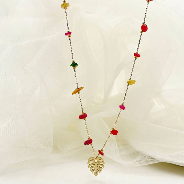 Retro-Blätter-Halskette mit ausgehöhltem Anhänger aus Edelstahl, 1 Stück