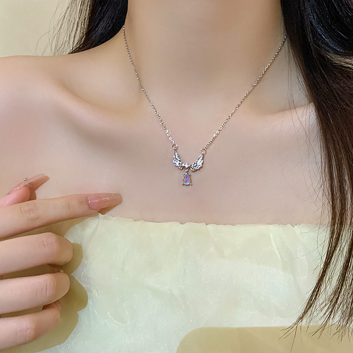 Simple Style Heart Shape Bow Knot Stainless Steel Inlay Zircon Pendant Necklace
