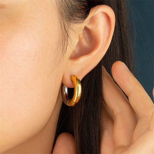 1 Pair Lady Color Block Polishing Plating Stainless Steel  Hoop Earrings