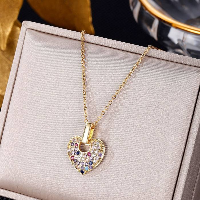 Elegant Heart Shape Butterfly Stainless Steel  Tassel Plating Inlay Artificial Pearls Zircon Pendant Necklace