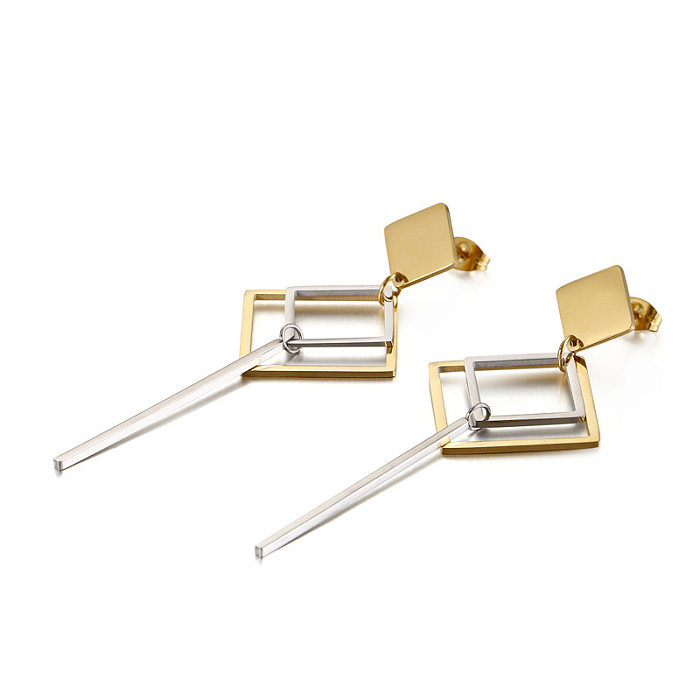 Fashion Personality Simple Hollow Geometric Diamond Long Stainless Steel  Earrings Wholesale