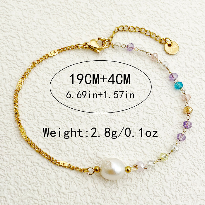 Vacation Beach Sweet Pearl Stainless Steel Artificial Crystal Asymmetrical Beaded Plating Gold Plated Bracelets