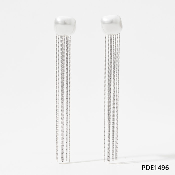 1 par de pendientes colgantes de perlas artificiales de acero inoxidable chapados con borlas en forma de corazón para mujer