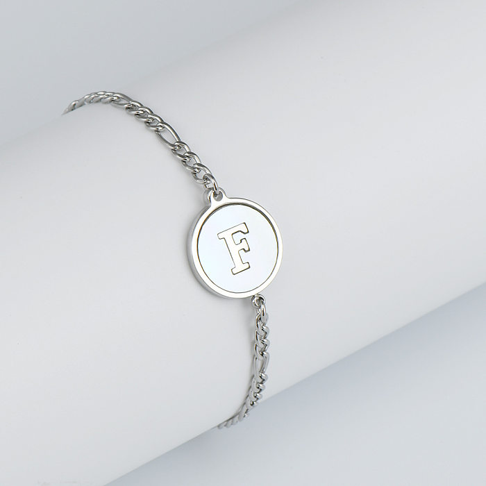 Simple Style Letter Stainless Steel Bracelets Inlay Shell Stainless Steel Bracelets