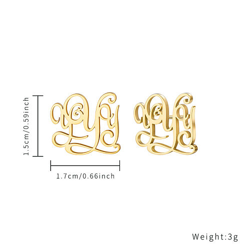 1 Pair IG Style Simple Style Letter Plating Hollow Out Stainless Steel  18K Gold Plated Ear Studs